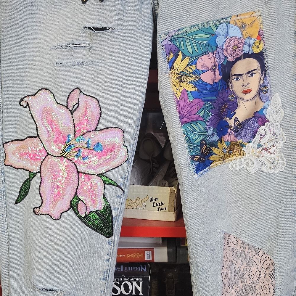 Aeropostale Women's Jeans with Floral and Artistic Patchwork